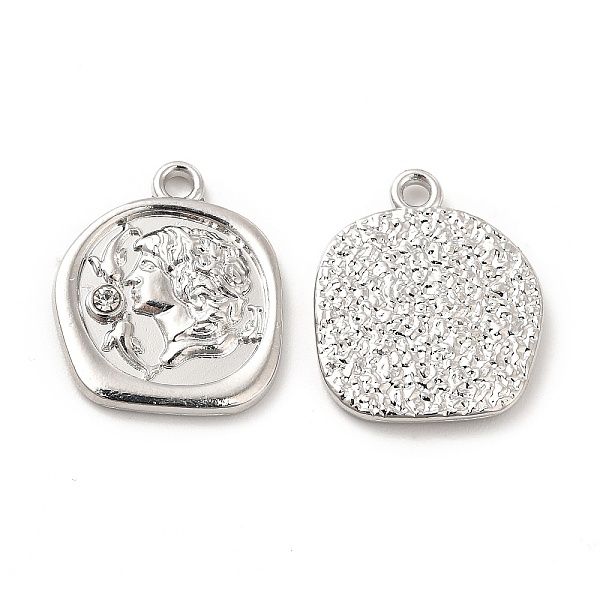 

PandaHall Rack Plating Alloy Rhinestone Pendants, Cadmium Free & Lead Free, Flat Round with Human Charms, Platinum, 18x15.5x1.5mm, Hole..., Clear