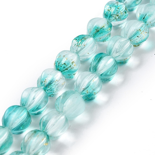 

PandaHall Glass Beads Strands, with Glitter Sequins, Lantern, Medium Turquoise, 10.5x9.5x10.5mm, Hole: 1mm, about 38pcs/strand, 15.24 inch...