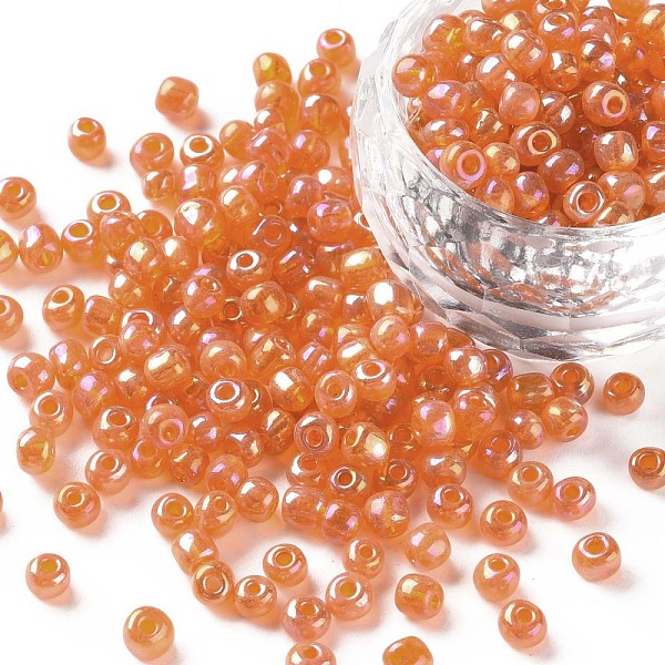 

PandaHall Round Glass Seed Beads, Transparent Colours Rainbow, Round, Gold, 4mm Glass Gold