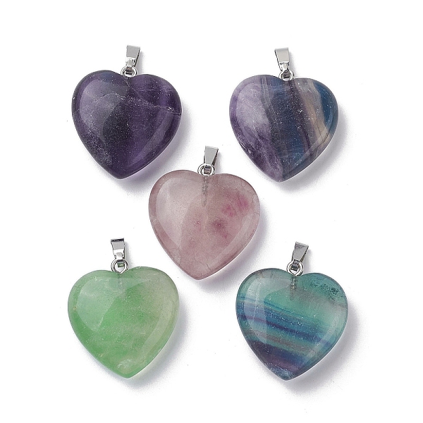 

PandaHall Natural Fluorite Pendants, Heart Charms with Stainless Steel Color Plated Stainless Steel Snap on Bails, 27~27.5x25x9~9.5mm, Hole...