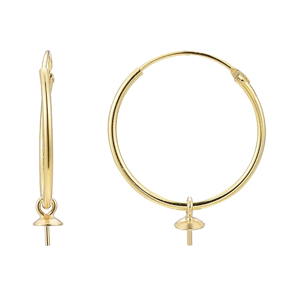 

PandaHall 925 Sterling Silver Hoop Earring Findings, Golden, 25x20x1.2mm, Tray: 4mm, Pin: 0.6mm Sterling Silver