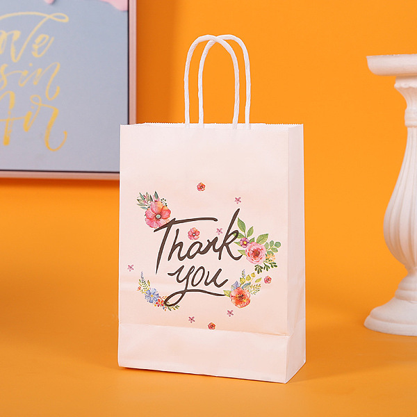 

PandaHall Thanksgiving Day Theme Paper Storage Bags with Handle, Rectangle with Word Thank You, White, 11x6x15cm Paper Rectangle White