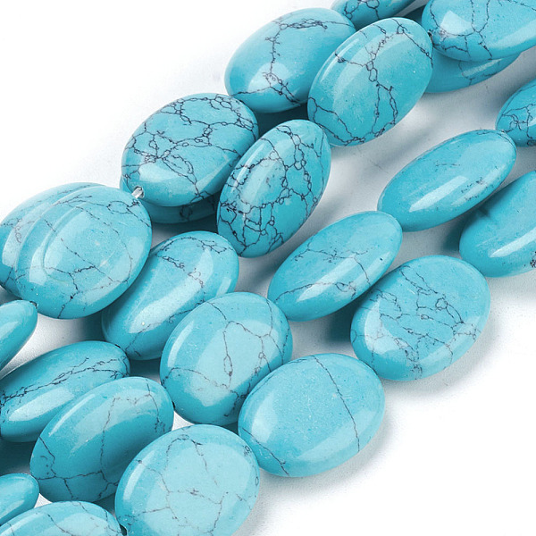 

PandaHall Flat Oval Gemstone Synthetic Turquoise Stone Beads Strands, Turquoise, 18x13x6mm, Hole: 2mm, about 22pcs/strand, 15.7 inch..., Green