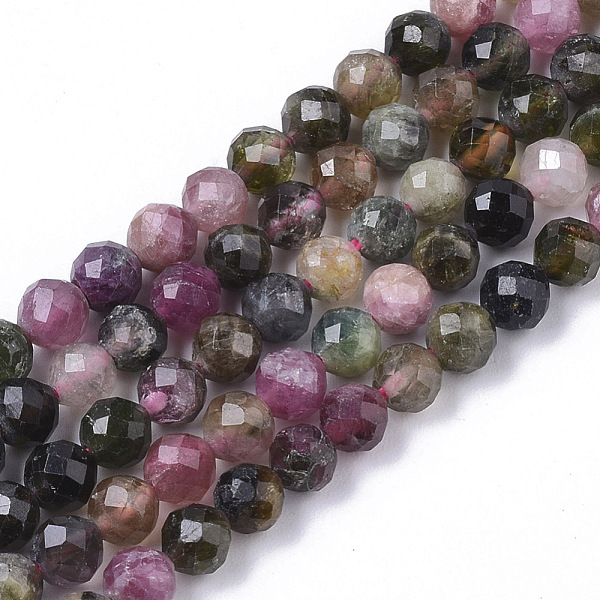 

PandaHall Natural Tourmaline Beads Strands, Faceted, Round, 4mm, Hole: 0.7mm, about 94pcs/strand, 15.35 inch(39cm) Tourmaline Round