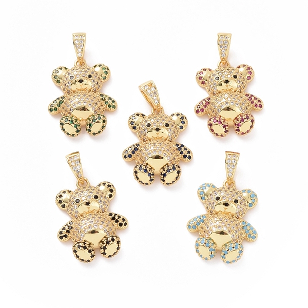

PandaHall Brass Cubic Zirconia Pendants, Golden, Bear Charm, Mixed Color, 24x19x5mm, Hole: 4x6.5mm Brass+Cubic Zirconia Bear Multicolor