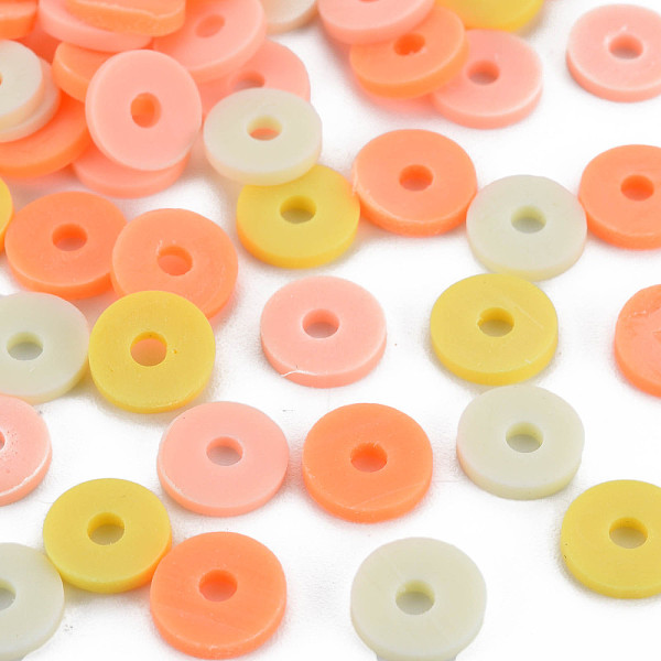 

PandaHall 4 Colors Handmade Polymer Clay Beads, Heishi Beads, Disc/Flat Round, Coral & Salmon & Champagne Yellow & White, 8x0.5~1.5mm, Hole..., Red