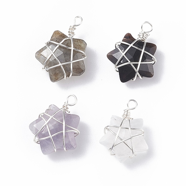 

PandaHall Natural Gemstone Pendants, with Copper Wire Wrapped, Star, Silver, 18~20x13~15x6.5~7.5mm, Hole: 1.5~2mm Mixed Stone Star