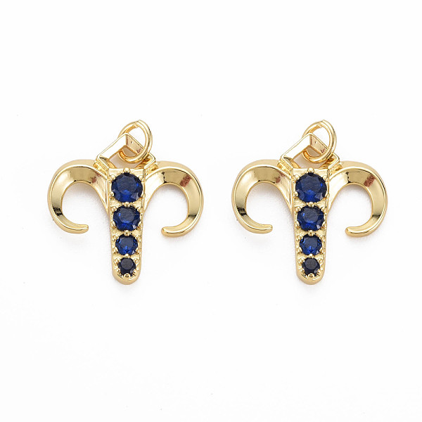 

PandaHall Brass Micro Pave Cubic Zirconia Pendants, Nickel Free, Real 18K Gold Plated, Aries, Dark Blue, 17.5x17.5x3mm, Hole: 3mm...