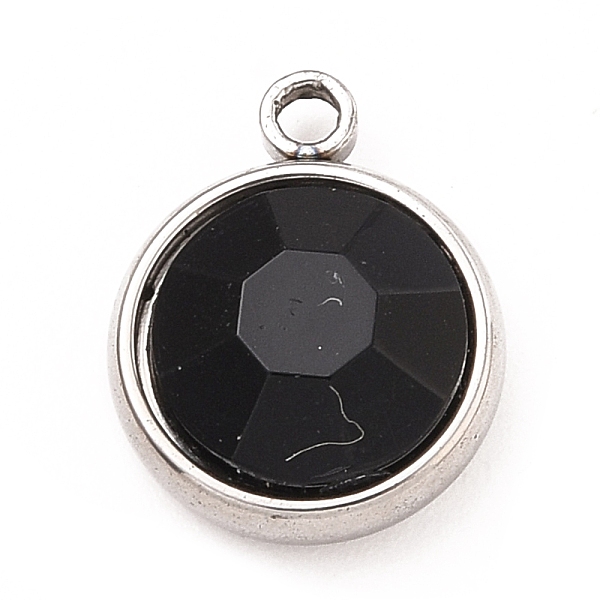 

PandaHall 304 Stainless Steel Charms, with Acrylic Rhinestone, Birthstone Charms, Faceted, Flat Round, Stainless Steel Color, Jet..., Black