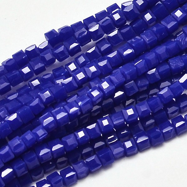 

PandaHall Faceted Cube Glass Beads Strands, Blue, 2.5x2.5x2.5mm, Hole: 0.5mm, about 185pcs/strand, 15.7 inch Glass Cube Blue