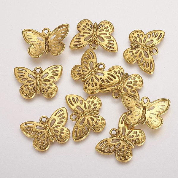 

PandaHall Tibetan Style Alloy Pendants, Lead Free & Cadmium Free, Butterfly, Antique Golden, 17x25x3mm, Hole: 2mm Alloy Butterfly