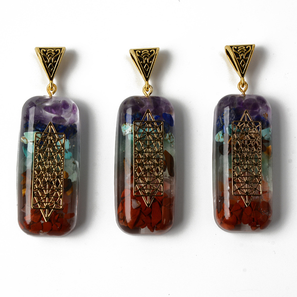 

PandaHall Rectangle Epoxy Resin Big Pendants, Spiritual Charms, with Natural Amethyst & Lapis Lazuli & Sodalite & Green Aventurine & Tiger...