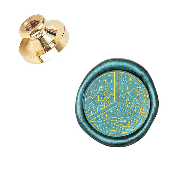 PandaHall DIY Wood Wax Seal Stamp, Scrapbook Brass Stamps, Building Pattern, 25mm Brass Building