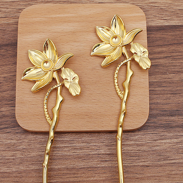 

PandaHall Alloy Lotus Hair Sticks for Enamel, Cabochons Settings, Long-Lasting Plated Hair Accessories for Women, Golden, 175x47mm, Tray...