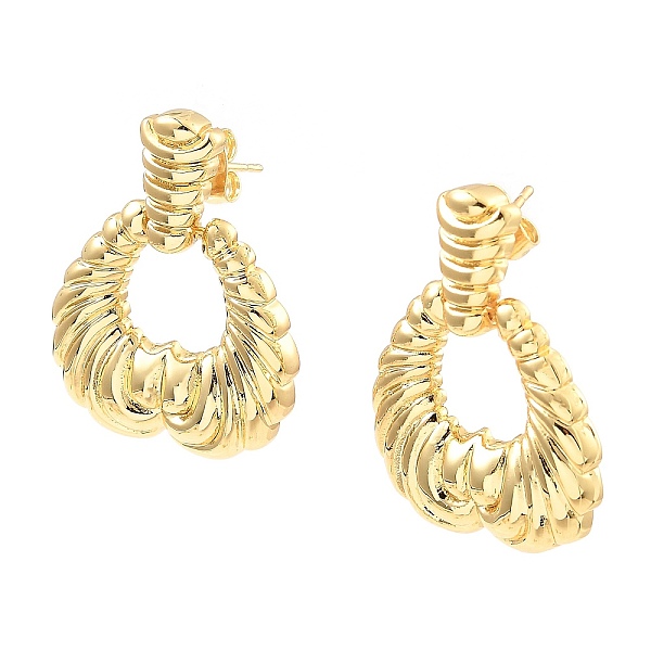 

PandaHall Rack Plating Brass Dangle Stud Earrings, Twist Heart, Real 16K Gold Plated, 33.5x25mm Brass Heart