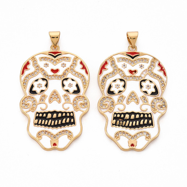 

PandaHall Brass Micro Pave Clear Cubic Zirconia Pendants, with Enamel, Cadmium Free & Nickel Free & Lead Free, Skull, Real 16K Gold Plated...