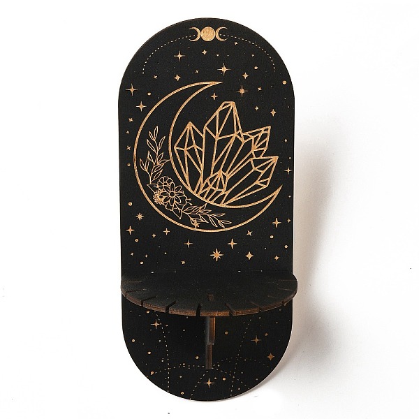 

PandaHall Wooden Wall-Mounted Small Crystal Display Shelf, Witch Hanging Crystal Holder, for Crystal Dowsing Pendulum Pendant Storage, Moon..., Black