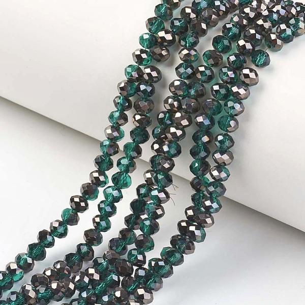

PandaHall Electroplate Transparent Glass Beads Strands, Half Black Plated, Faceted, Rondelle, Teal, 4x3mm, Hole: 0.4mm, about..., Cyan