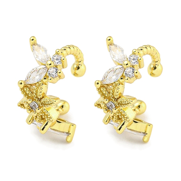 

PandaHall Brass Micro Pave Clear Cubic Zirconia Cuff Earrings, for Women, Real 18K Gold Plated, 14.5x6mm Brass Clear