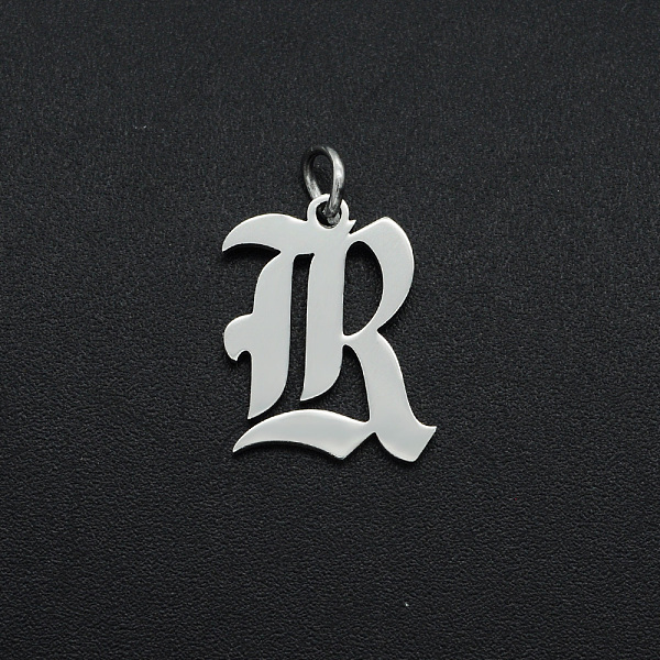 

PandaHall 304 Stainless Steel Pendants, with Jump Ring, Old English, Letter, Laser Cut, Stainless Steel Color, Letter.R, 16x13x1mm, Hole...
