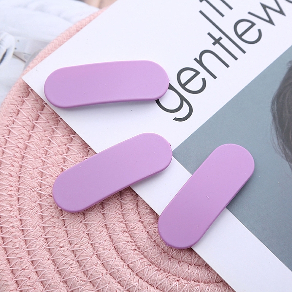 

PandaHall Frosted Plastic Snap Hair Clips, with Metal Clip, for Women and Girls, Rounded Rectangle, Plum, 56x20mm Plastic Purple