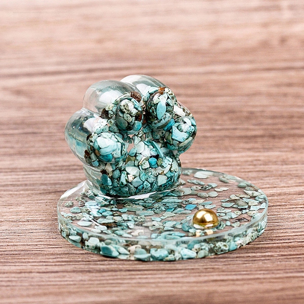 

PandaHall Resin Paw Print Mobile Phone Holder, with Synthetic Turquoise Chips inside for Home Office Decorations, 80x58mm Synthetic...