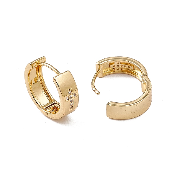 

PandaHall Clear Cubic Zirconia Cross Pattern Hoop Earrings, Rack Plating Brass Jewelry for Women, Lead Free & Cadmium Free, Real 18K Gold...