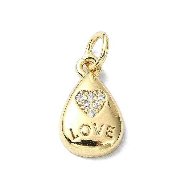 

PandaHall Heart Theme Brass Micro Pave Cubic Zirconia Charms, with Jump Ring, Real 18K Gold Plated, Teardrop, 13.5x8x2.5mm, Hole: 3mm..., Clear