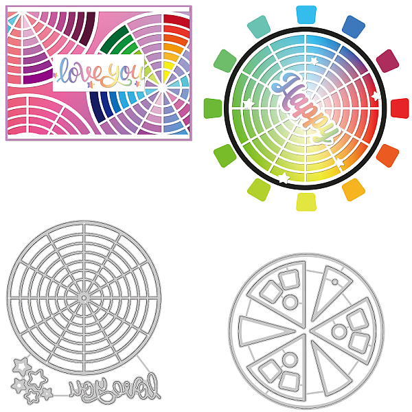 PandaHall BENECREAT 2 Styles Color Wheel Dies Round Wheel with Star Word "Love You" Carbon Steel Cutting Stencils for DIY Scrapbooking...
