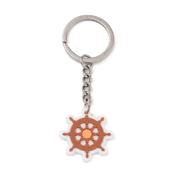 

PandaHall Cartoon PVC Pendant Keychain, with Iron Keychain Findings, Anchor & Helm, 7.9cm Plastic Anchor & Helm Brown