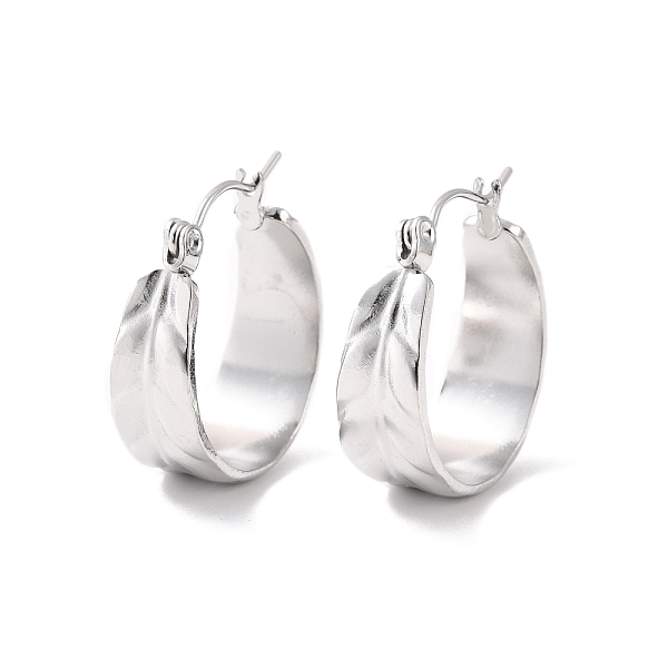 PandaHall 304 Stainless Steel Leaf Thick Hoop Earrings for Women, Stainless Steel Color, 20.5x19.5x8mm, Pin: 0.5mm 304 Stainless Steel Leaf