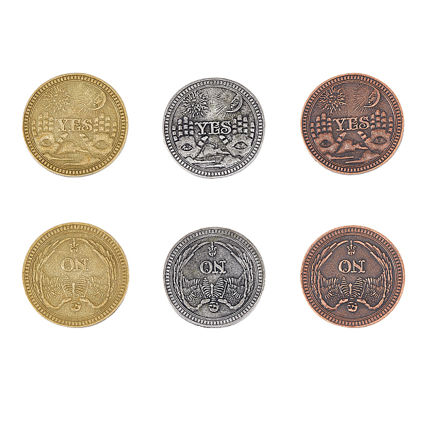 

PandaHall DICOSMETIC 6Pcs 3 Colors Tibetan Style Alloy Challenge Coins, YES/NO Decision Maker Coin, Sun & Moon & Skull Pattern Retro...