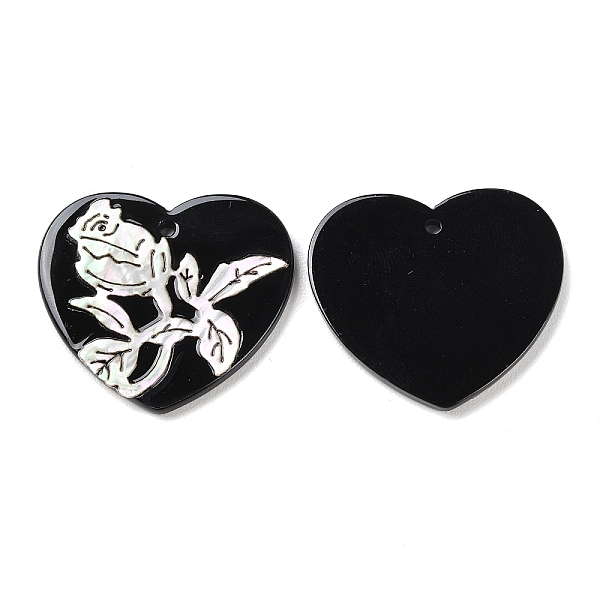 

PandaHall Opaque Flower Pattern Acrylic Pendants, with Shell, Black, Heart, 28~28.5x31.5x2.5mm, Hole: 1.6mm Acrylic Heart Black