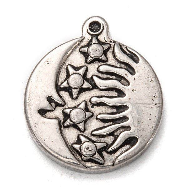 

PandaHall 304 Stainless Steel Pendants, Flat Round with Moon & Star & Sun, Antique Silver, 23.5x20x3.5mm, Hole: 1.5mm 304 Stainless Steel...