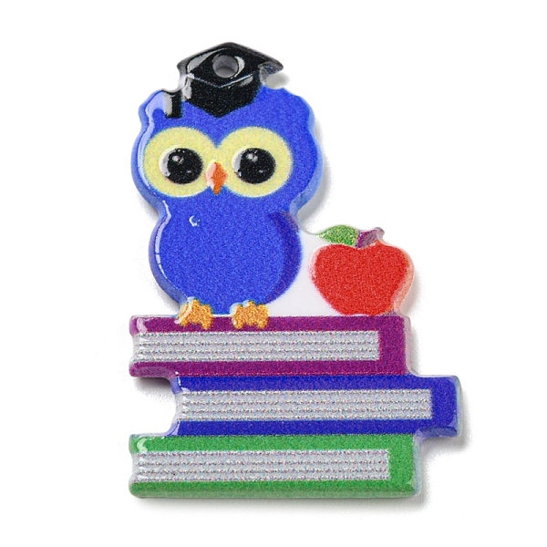 

PandaHall Study Style Opaque Acrylic Sided Pendants, Owl with Books, Colorful, 39.5x26.5x2.6mm, Hole: 2.1mm Acrylic Owl