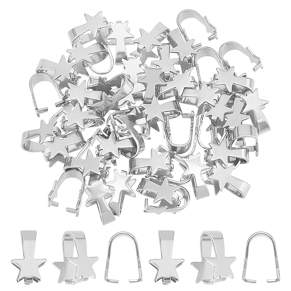 

PandaHall UNICRAFTALE 50pcs Stainless Steel Snap on Bails Pinch Bails with Star Shape 15x11mm Snap on Bails Pendant Connectors for Jewlery...