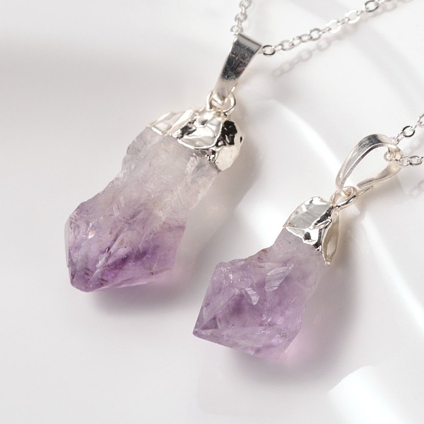 

PandaHall Natural Raw Rough Gemstone Pendant Necklaces, with Brass Chains and Spring Ring Clasps, Amethyst, 18 inch Amethyst