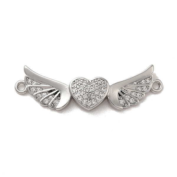 

PandaHall Brass Micro Pave Clear Cubic Zirconia Connector Charms, Long-Lasting Plated, Valentine's Day Heart Links with Wings, Platinum...