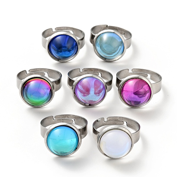 

PandaHall Flat Round K9 Glass Adjustable Ring, 304 Stainless Steel Jewelry for Women, Stainless Steel Color, Mixed Color, US Size 6(16.5mm)..., Multicolor
