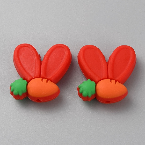 Rabbit Ears with Carrot Food Grade Eco-Friendly Silicone Focal Beads
