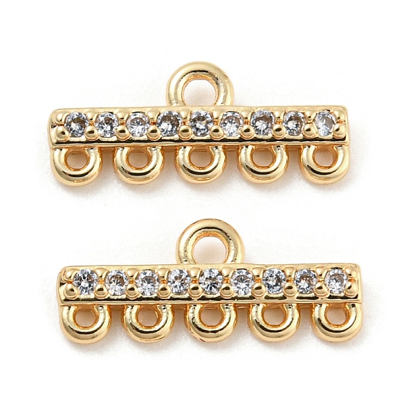 

PandaHall Brass Micro Cubic Zirconia Chandelier Components Links, 6-Loop Connector, Bar, Real 18K Gold Plated, 5.5x13.5x2mm, Hole: 1.2mm &..., Clear