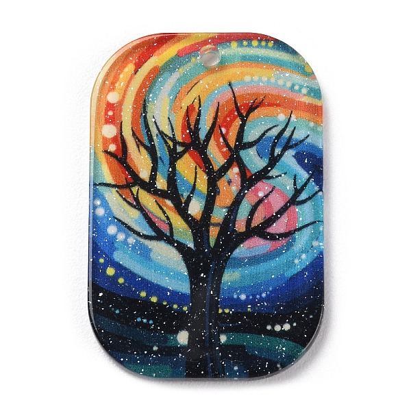 

PandaHall Acrylic Pendants, Rectangle with Tree Pattern, Colorful, 39.5x26x2mm, Hole: 2mm Acrylic Rectangle