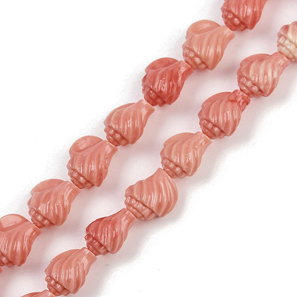 Synthetic Coral Dyed Carved Beads Strands
