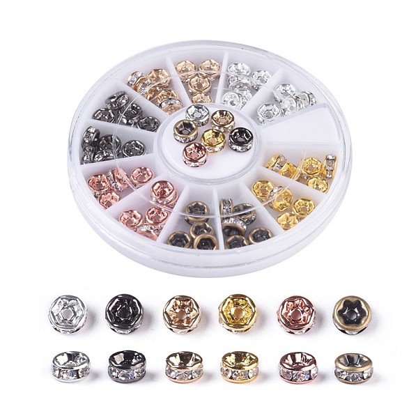 

PandaHall Brass Rhinestone Spacer Beads, Grade AAA, Straight Flange, Nickel Free, Mixed Metal Color, Rondelle, Crystal, 5x2.5mm, Hole: 1mm..., Clear