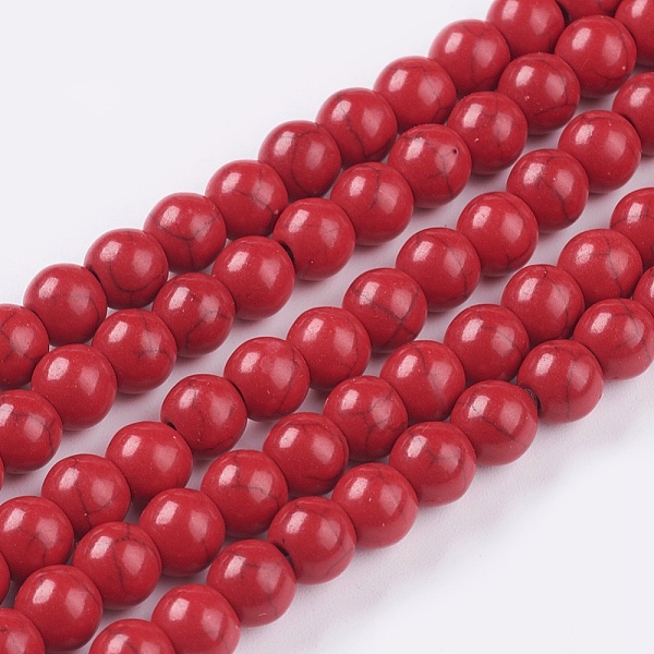 

PandaHall Synthetic Turquoise Beads Strands, Dyed, Round, Crimson, 6mm, Hole: 1.2mm, about 67pcs/strand, 15.75 inch Synthetic Turquoise..., Pink