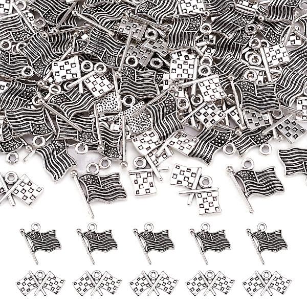 

PandaHall 120Pcs 2 Styles Tibetan Style Zinc Alloy Flag Pendants, Antique Silver, 60pcs/style Alloy Mixed Shapes