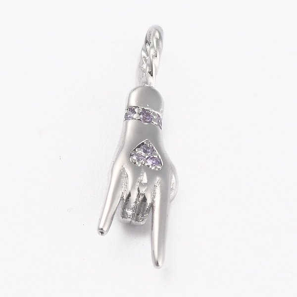 

PandaHall Brass Cubic Zirconia Pendants, Long-Lasting Plated, Mano Cornuto Italian Hand, Platinum, Lilac, 24x5x4.5mm, Hole: 3mm Brass+Cubic..., Purple