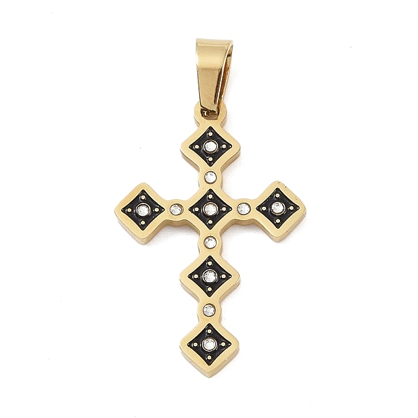

PandaHall Ion Plating(IP) 304 Stainless Steel Enamel Rhinestone Pendants, Cross Charms, Real 18K Gold Plated, 31.5x20.5x2.5mm, Hole: 6x4mm..., Clear