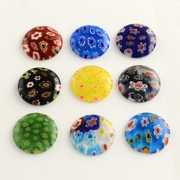 

PandaHall Handmade Millefiori Glass Cabochons, Half Round/Dome, Mixed Color, 18x3.5mm Millefiori Lampwork Half Round Multicolor