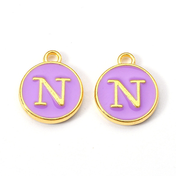 

PandaHall Golden Plated Alloy Enamel Charms, Enamelled Sequins, Flat Round with Letter, Medium Purple, Letter.N, 14x12x2mm, Hole: 1.5mm...
